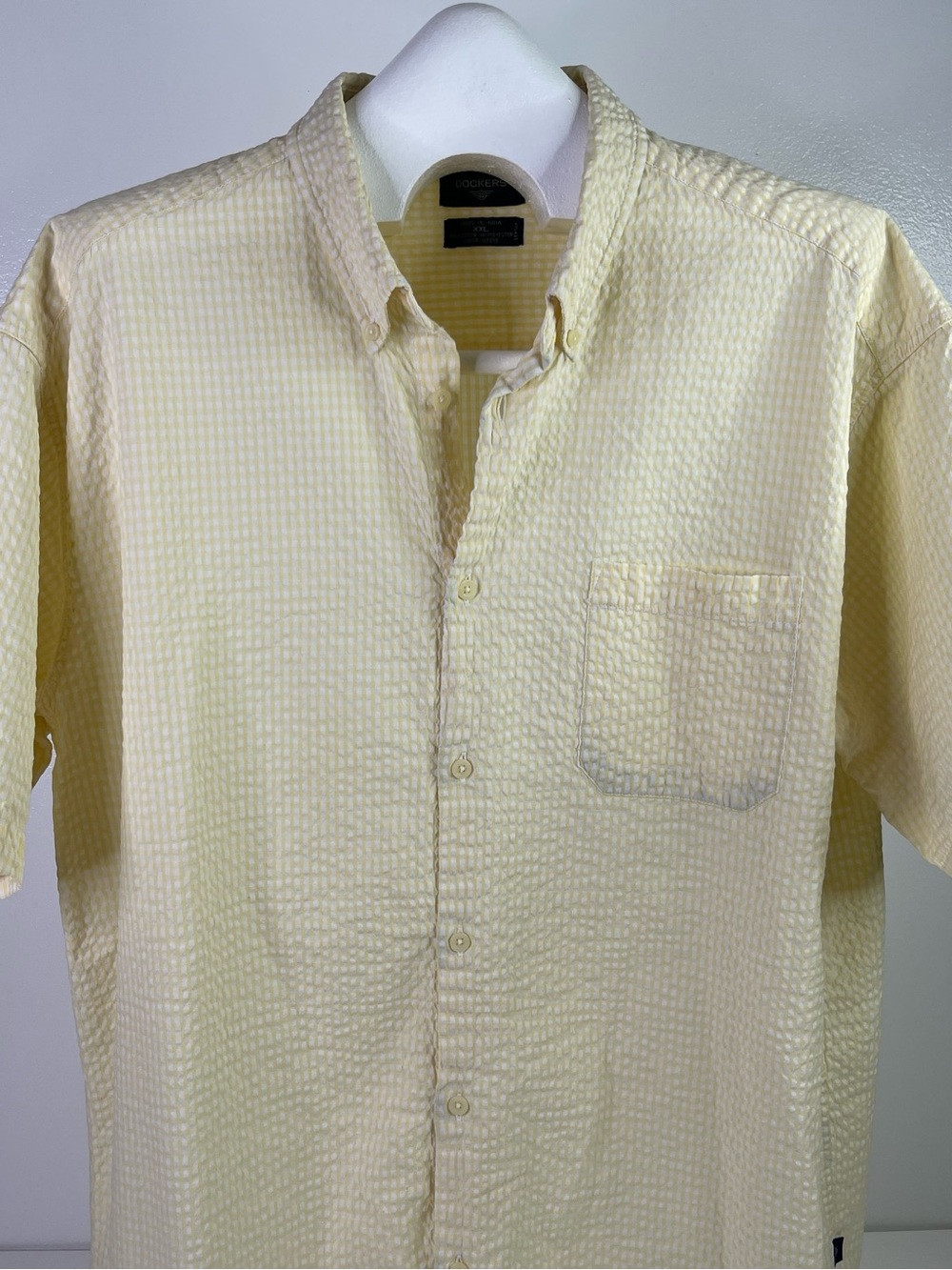 Dockers Seersucker Gingham Yellow & White Short Sleeve Button Up XXL